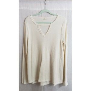 anthropologie t.la top blouse waffle knit thermal pullover‎ ivory keyhole Medium